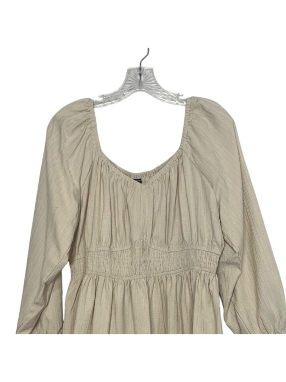 Cicidudu Long Sleeve Tiered Midi Dress 1XL Beige New WOT Cottage Core Boho - Picture 3 of 7